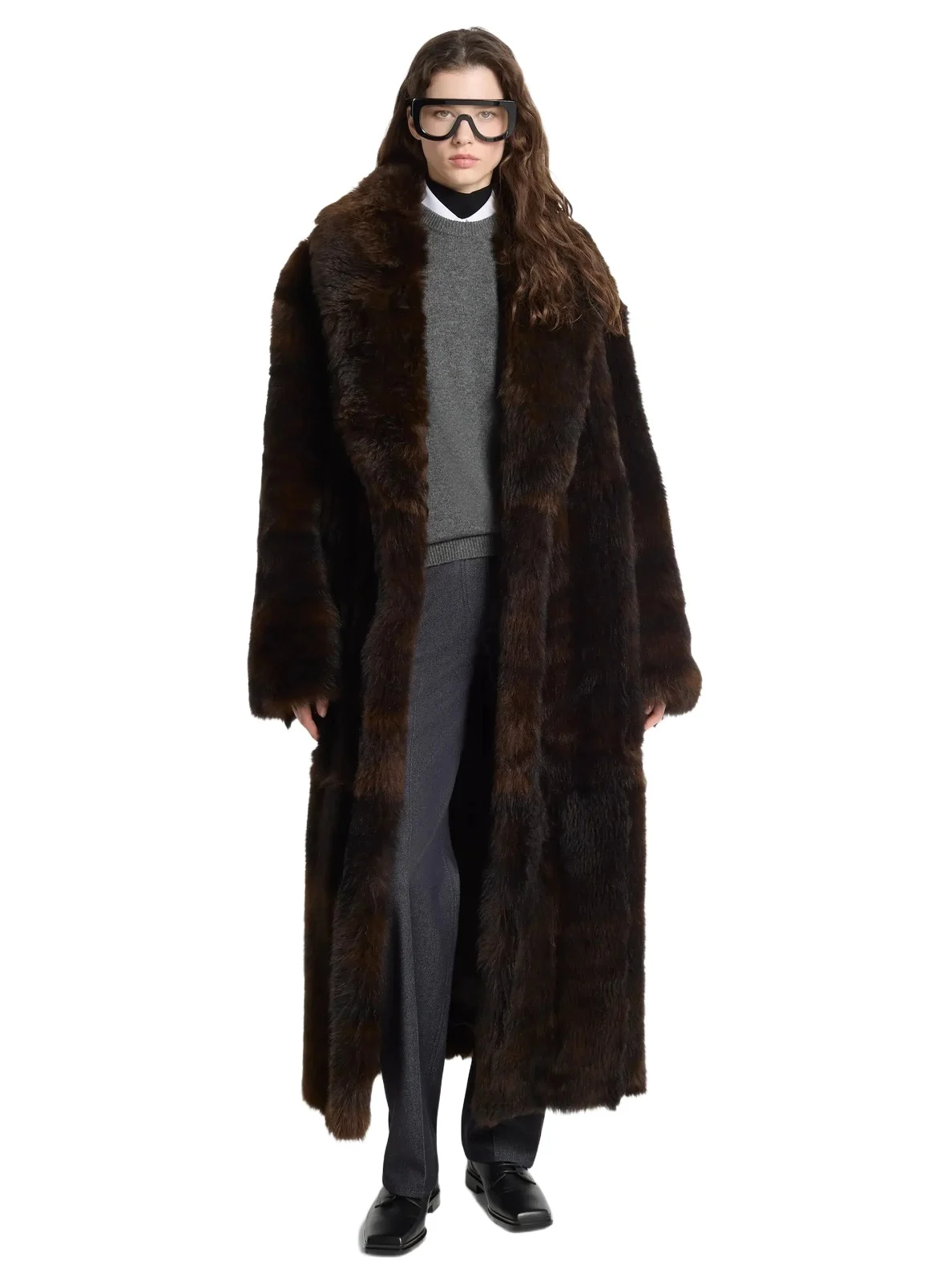 Michael Kors Collection Shearling Bathrobe Coat in Brown