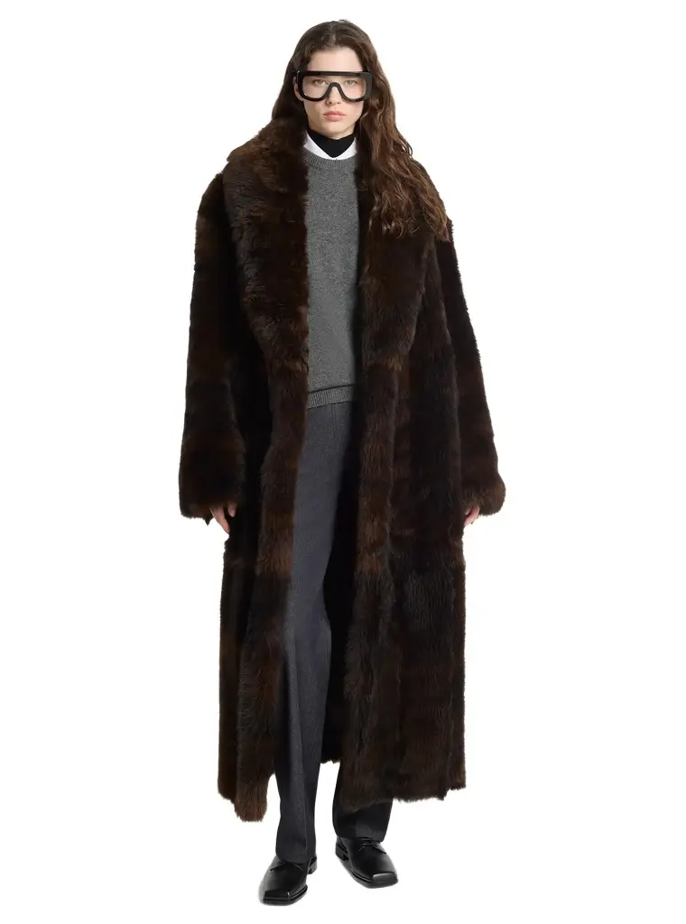 Michael Kors Collection Shearling Bathrobe Coat in Brown