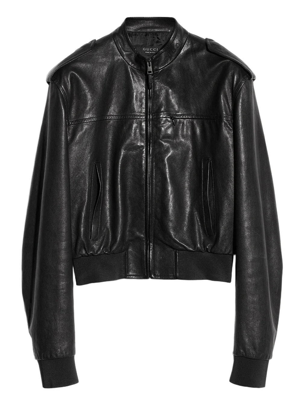 Gucci Grainy Soft Nappa Leather Bomber Jacket