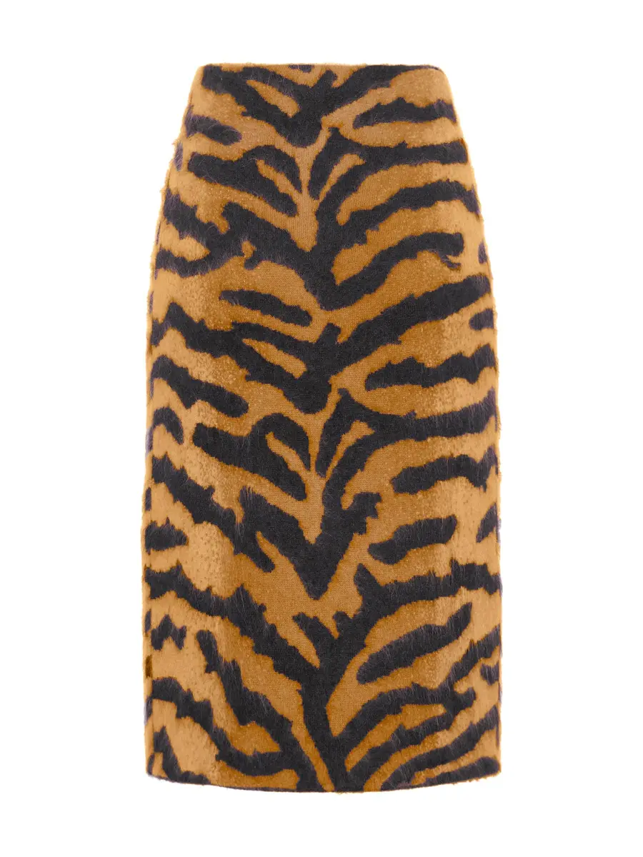 Adam Lippes Amari Tiger-Print Cashmere Midi Skirt | Thumbnail 2