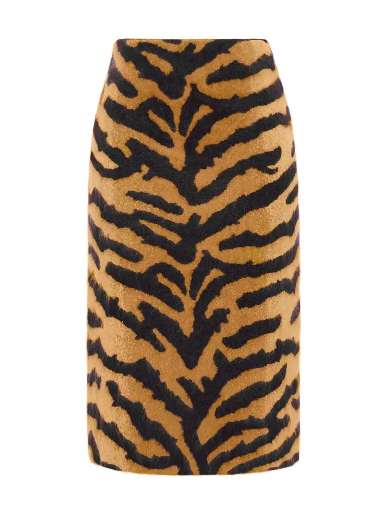 Adam Lippes Amari Tiger-Print Cashmere Midi Skirt