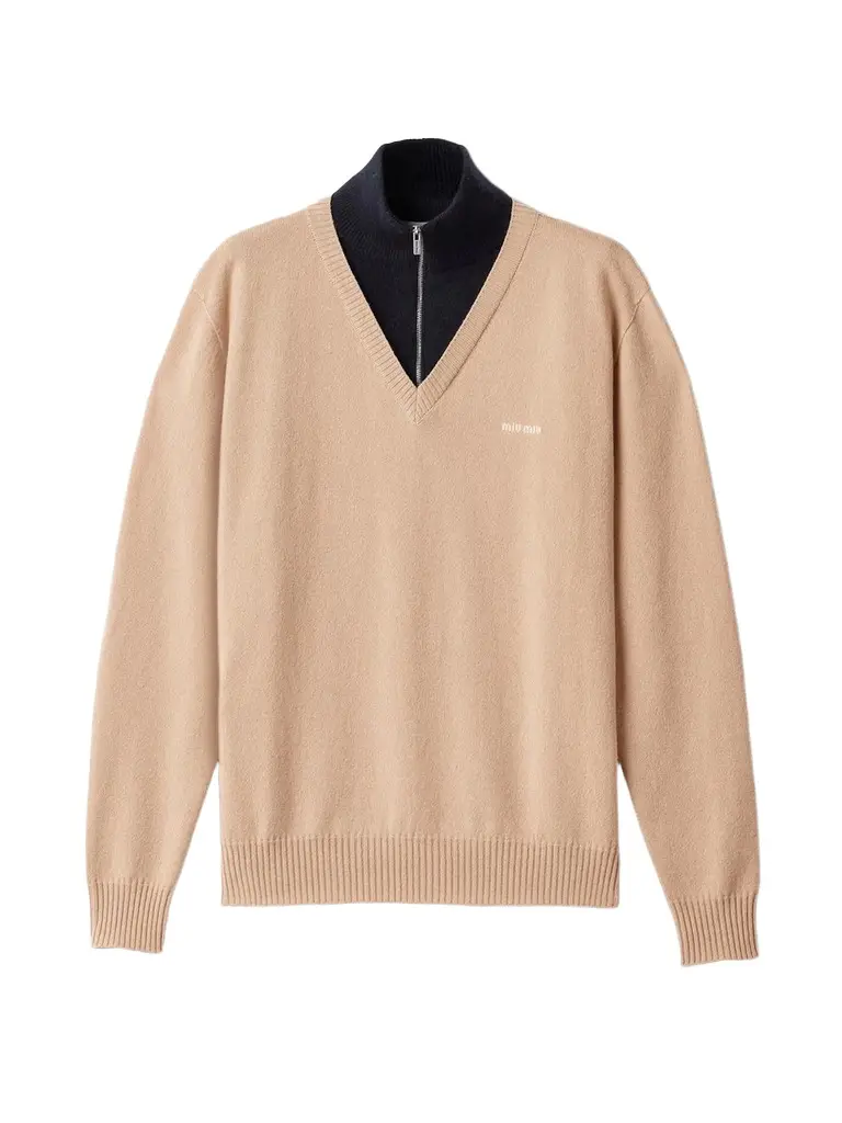 Layered Bicolor Cashmere Turtleneck Sweater
