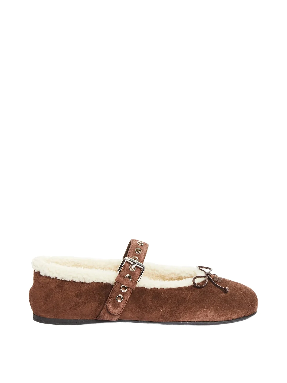 Miu Miu Shearling-Lined Suede Mary Jane Flats
