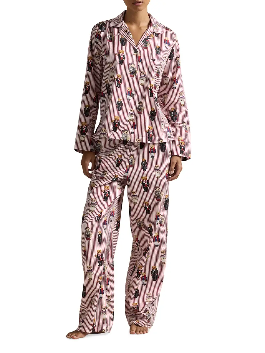 Polo Ralph Lauren Women's Madison Teddy Bear Stripe Pajama Set | Thumbnail 2 Polo Ralph Lauren Women's Madison Teddy Bear Stripe Pajama Set | Thumbnail 2