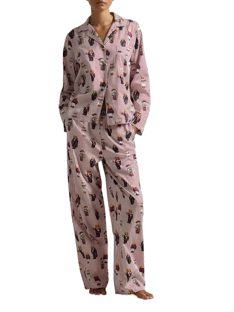 Polo Ralph Lauren Women's Madison Teddy Bear Stripe Pajama Set | Thumbnail 4 Polo Ralph Lauren Women's Madison Teddy Bear Stripe Pajama Set | Thumbnail 4
