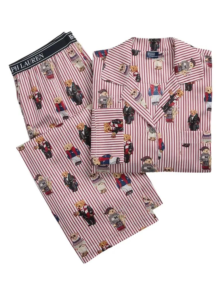 Polo Ralph Lauren Women's Madison Teddy Bear Stripe Pajama Set