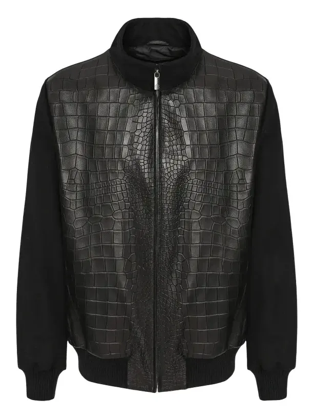 Gorski Men's Loro Piana Wool Jacket with Croco Embossed Nappa Leather Front