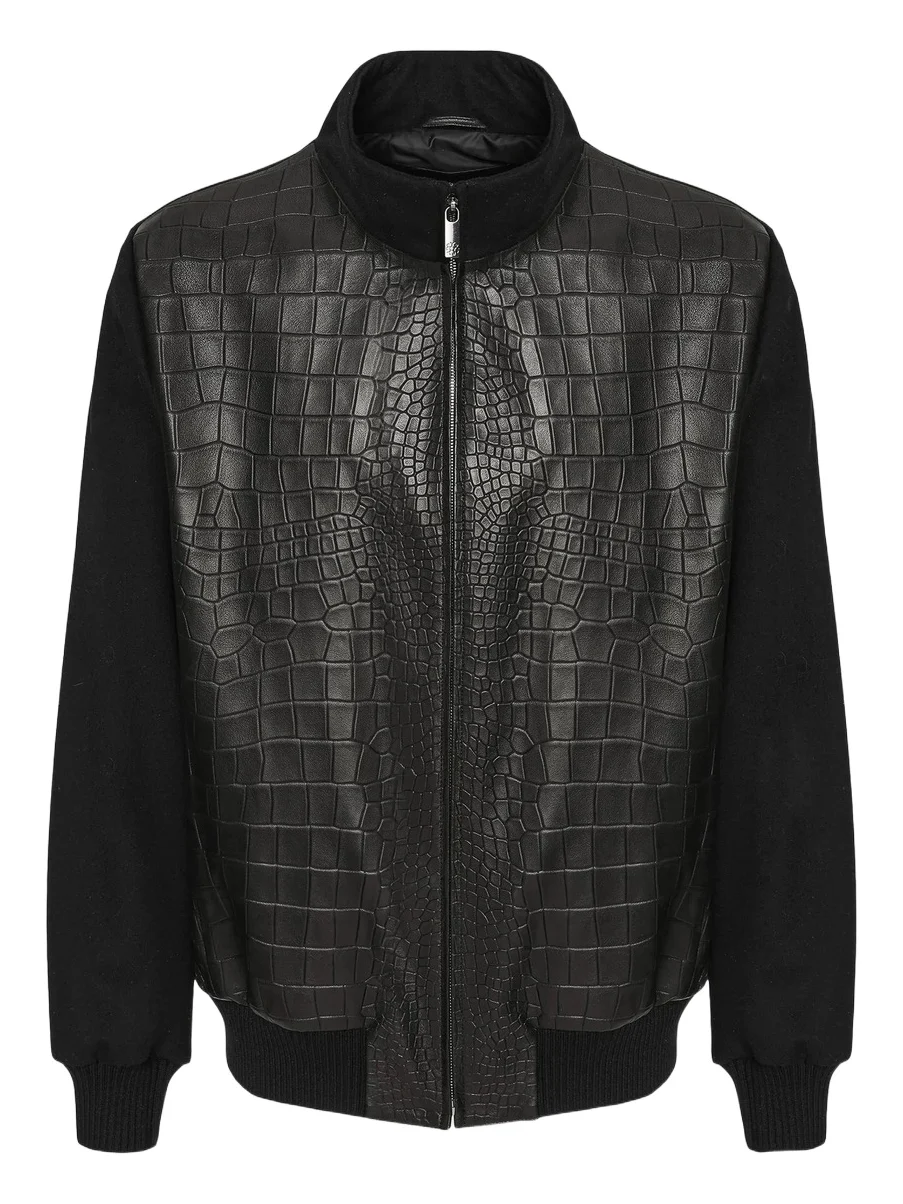 Gorski Men's Loro Piana Wool Jacket with Croco Embossed Nappa Leather Front