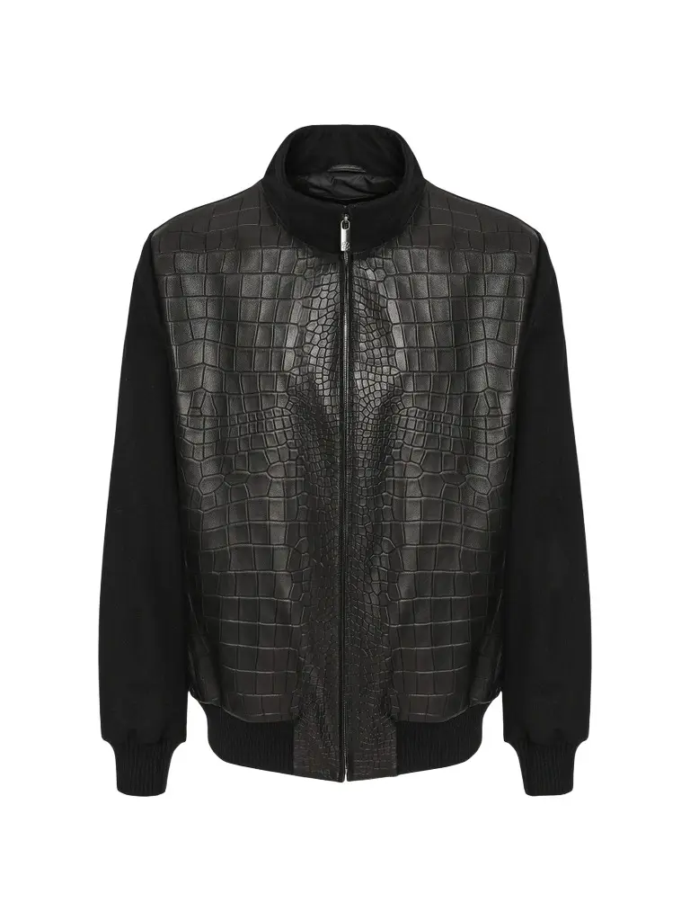 Gorski Men's Loro Piana Wool Jacket with Croco Embossed Nappa Leather Front