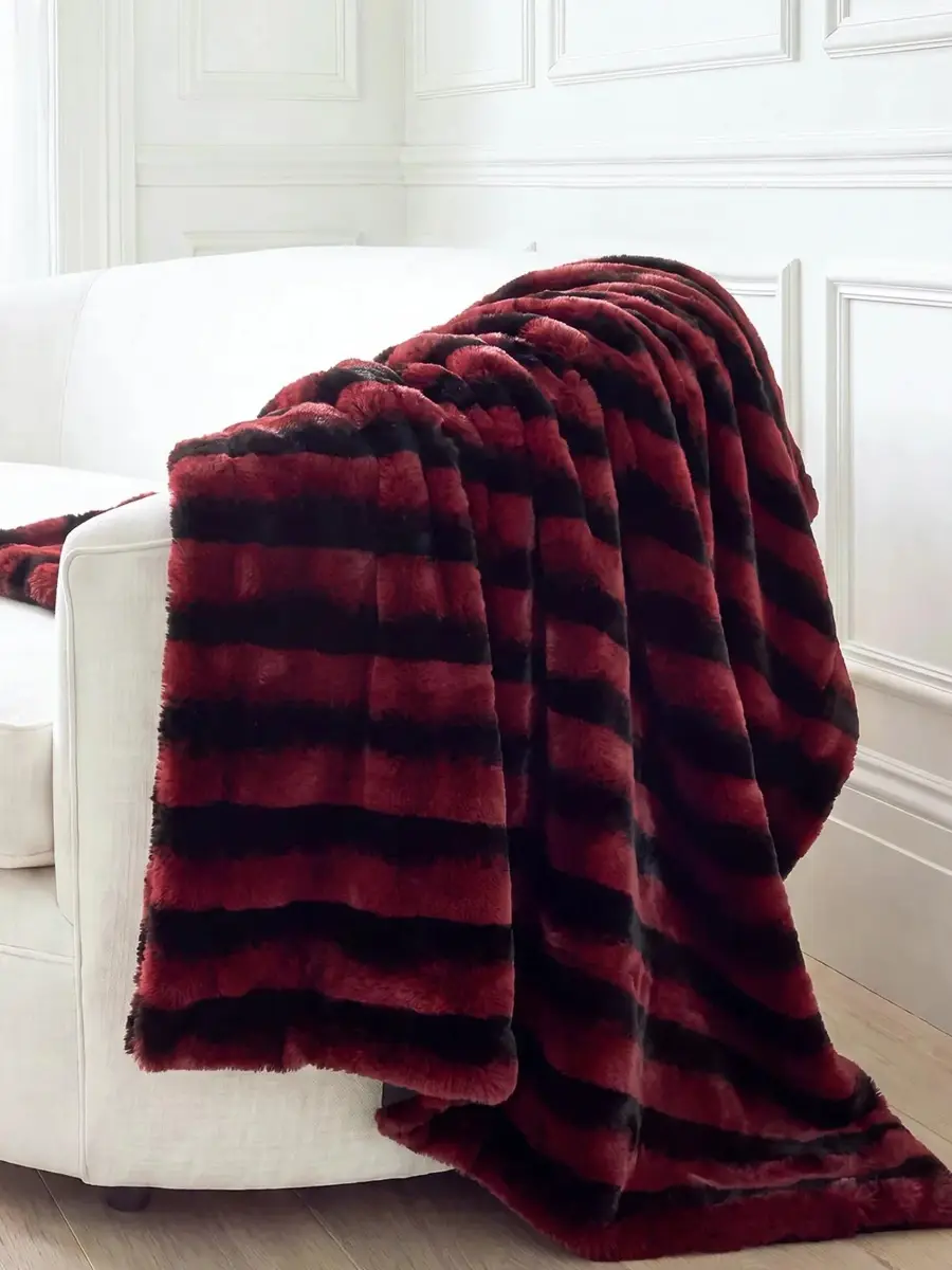 Gorski Striped Faux-Fur Throw Blanket | Thumbnail 3