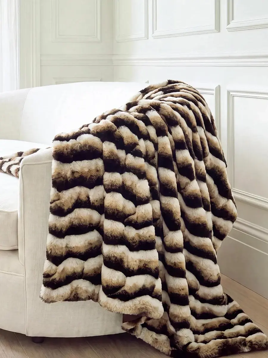Gorski Striped Faux-Fur Throw Blanket | Thumbnail 5 Gorski Striped Faux-Fur Throw Blanket | Thumbnail 5