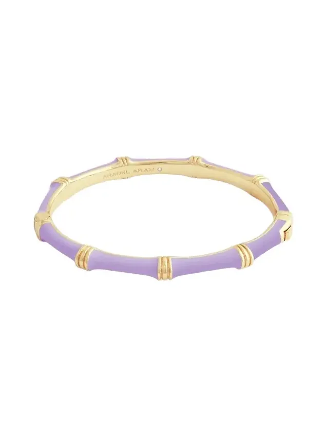 Women's Bamboo 18K Gold-Plated Enameled Hinged Bangle