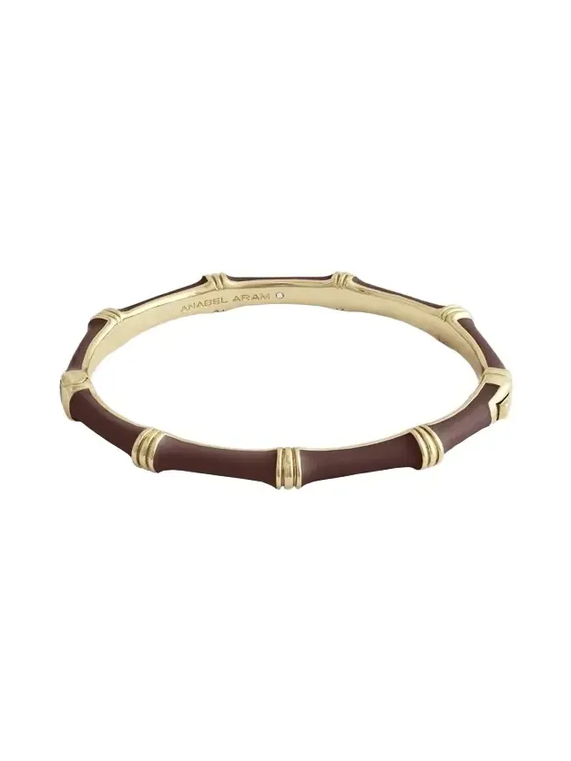Women's Bamboo 18K Gold-Plated Enameled Hinged Bangle