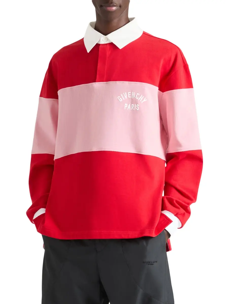 Givenchy Men's Bicolor Polo Shirt in Cotton with Logo Embroidery - Red Pink | Thumbnail 3