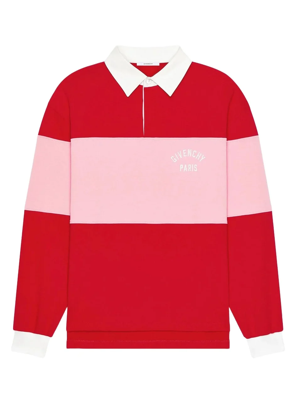 Givenchy Men's Bicolor Polo Shirt in Cotton with Logo Embroidery - Red Pink