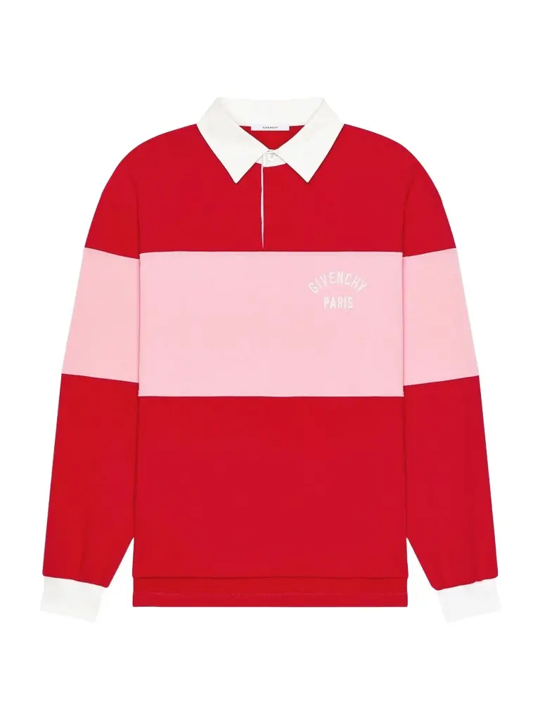 Givenchy Men's Bicolor Polo Shirt in Cotton with Logo Embroidery - Red Pink