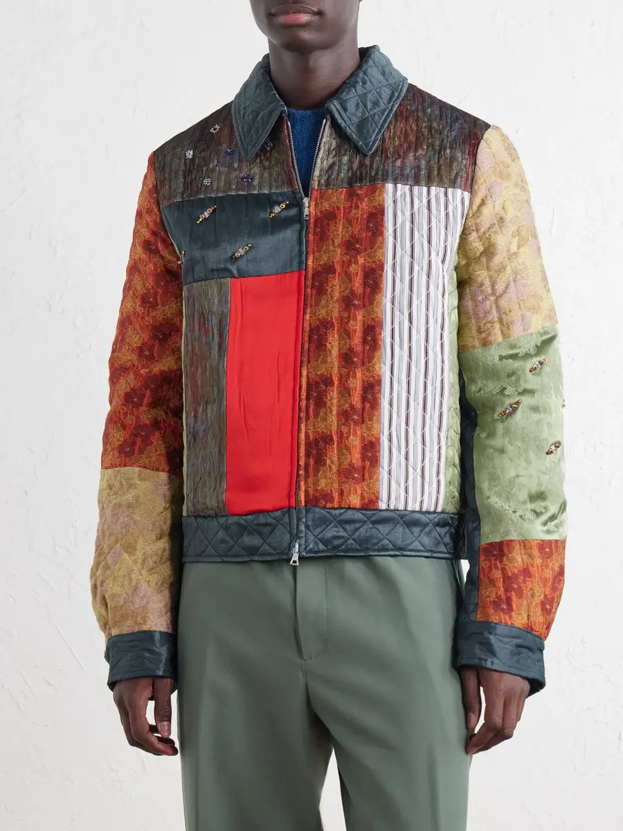 Dries Van Noten Embellished Patchwork Canvas and Jacquard Blouson Jacket - Men | Thumbnail 3 Dries Van Noten Embellished Patchwork Canvas and Jacquard Blouson Jacket - Men | Thumbnail 3