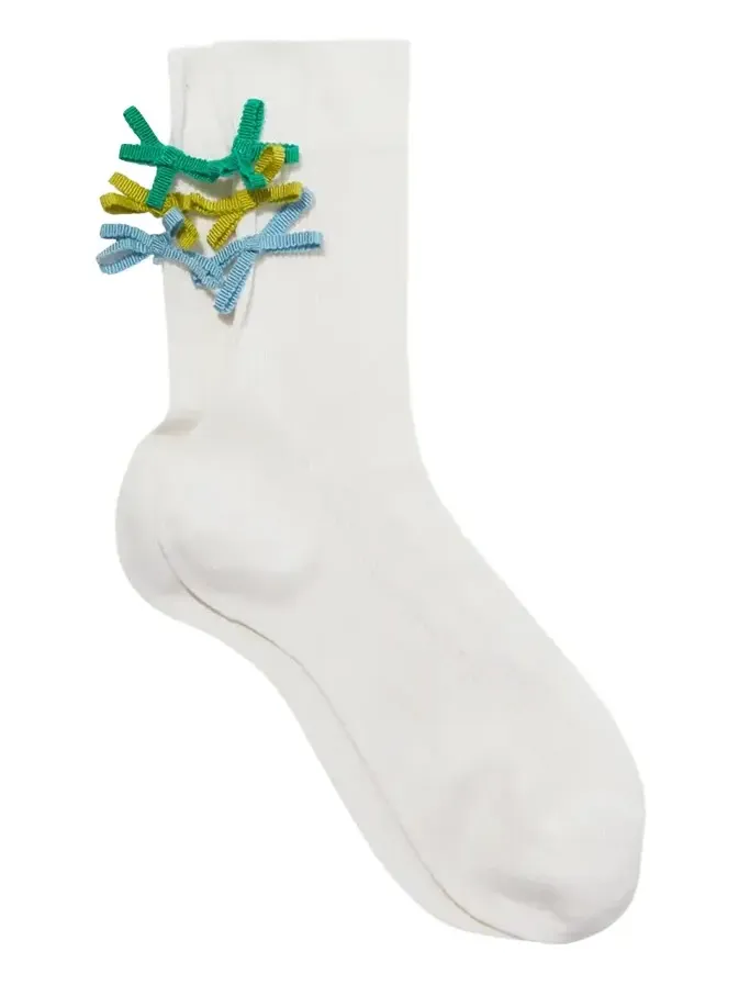Maria La Rosa Isla Bow-Embellished Ribbed Crew Socks