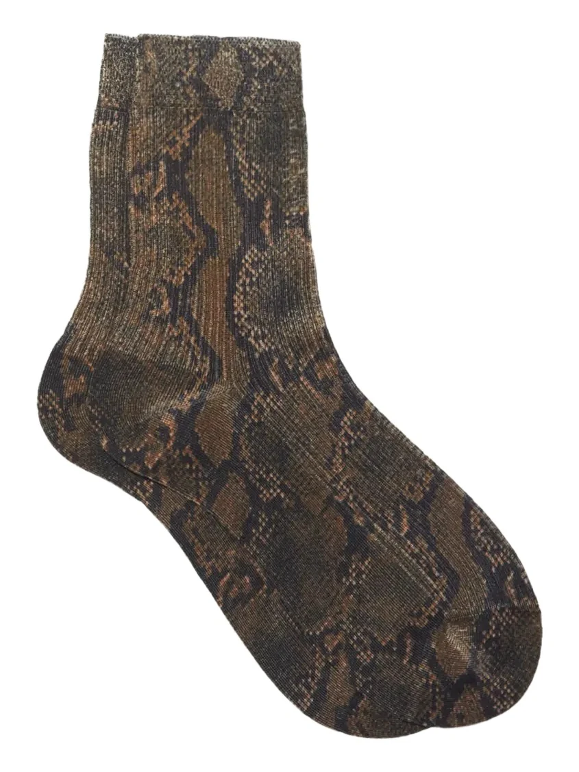 Maria La Rosa Wild Snakeskin-Print Crew Socks