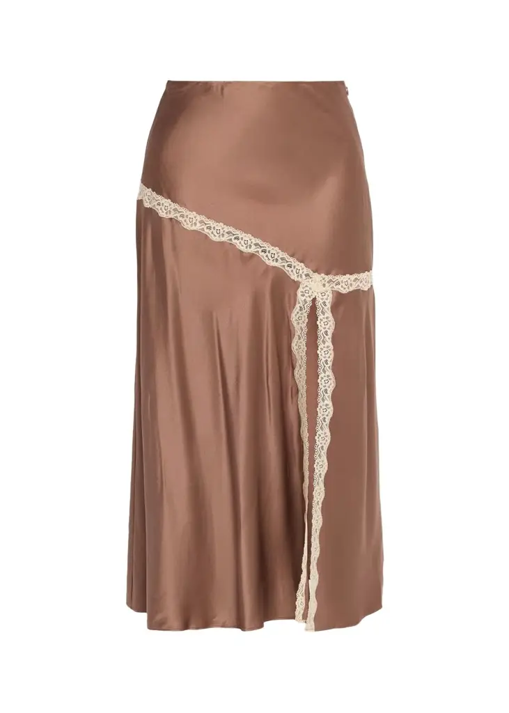 LoveShackFancy Emmabelle Lace-Trim Silk Midi Skirt