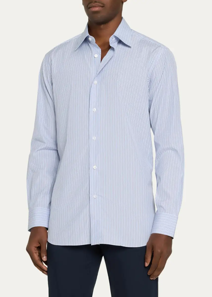 Brioni Men's Fine-Stripe Cotton Sport Shirt | Thumbnail 4 Brioni Men's Fine-Stripe Cotton Sport Shirt | Thumbnail 4