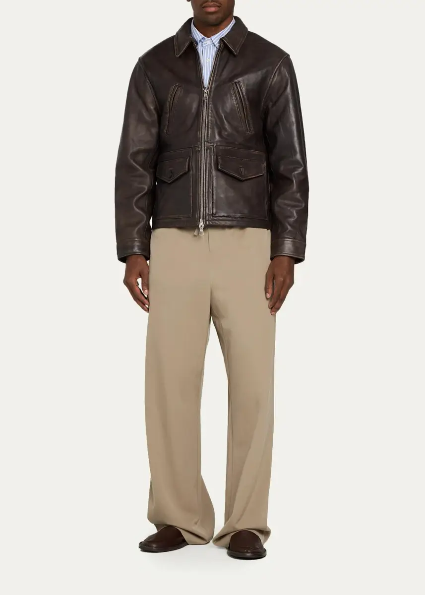 OFFICINE GÉNÉRALE Men's Vintage-Effect Leather Jacket | Thumbnail 2 OFFICINE GÉNÉRALE Men's Vintage-Effect Leather Jacket | Thumbnail 2