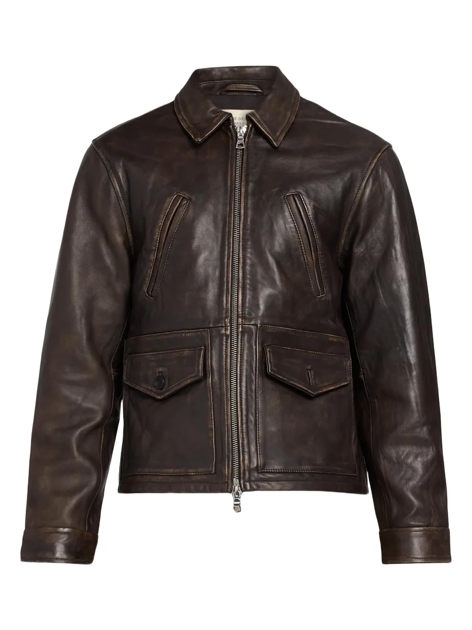 Men's Vintage-Effect Leather Jacket