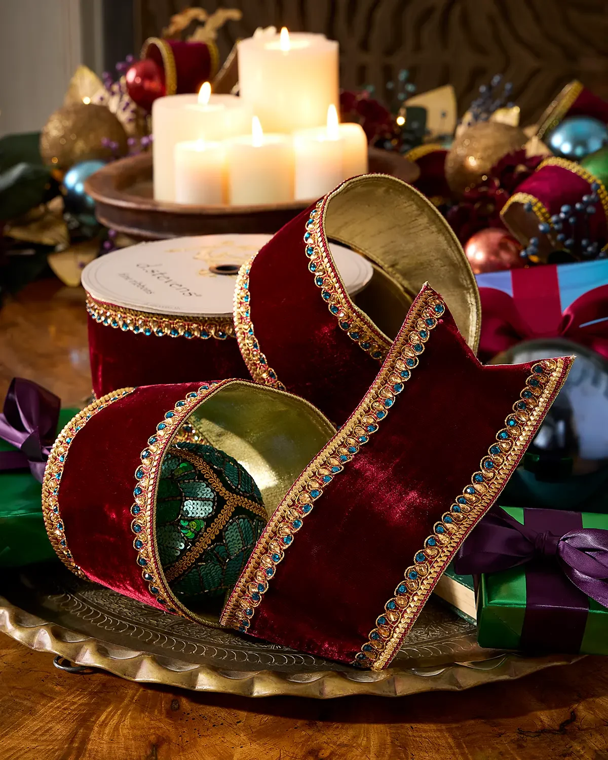 D. Stevens Velvet Jewel Christmas Ribbon, 4"W x 10 Yards