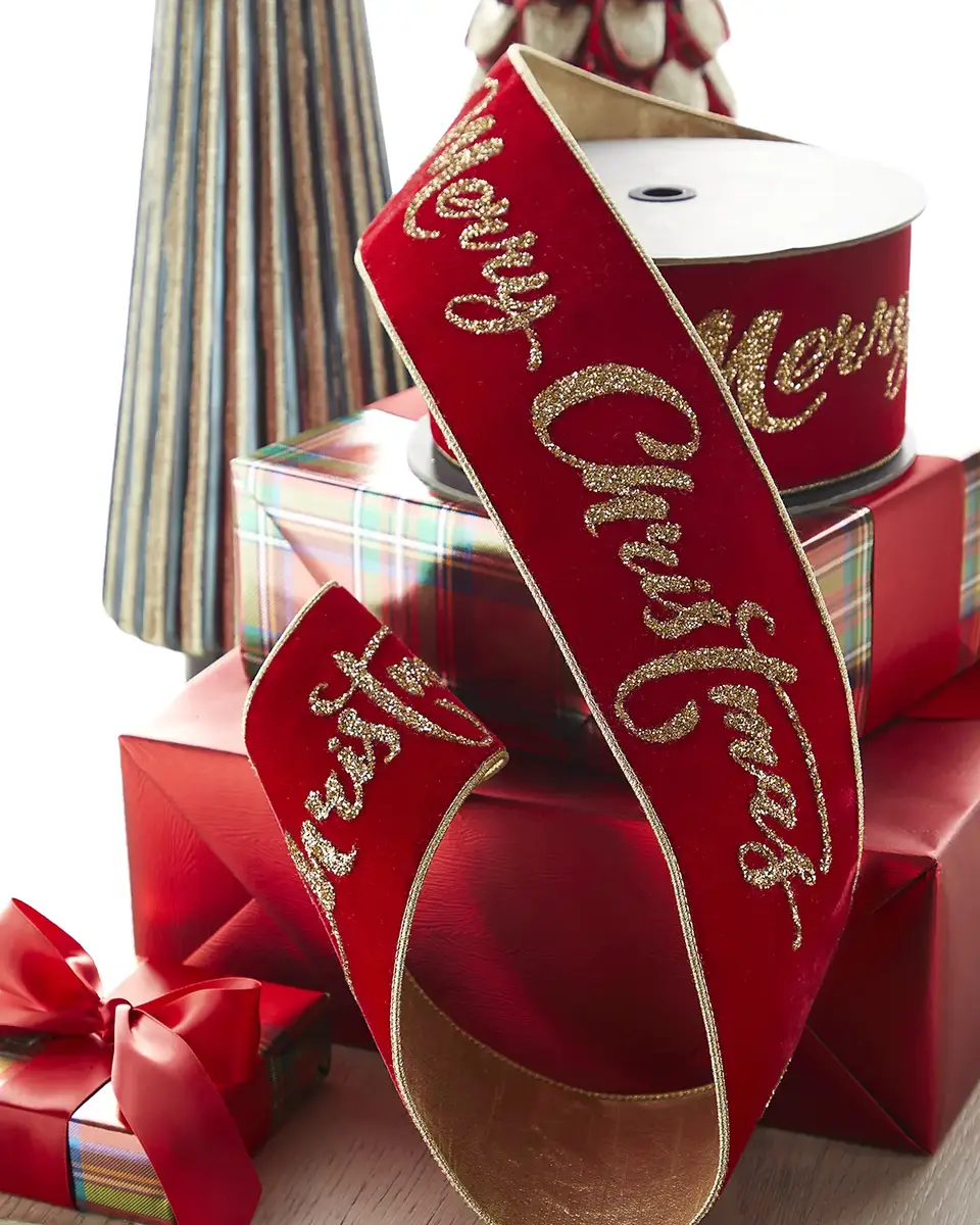 D. Stevens Merry Christmas Ribbon, 4"W x 10 Yards
