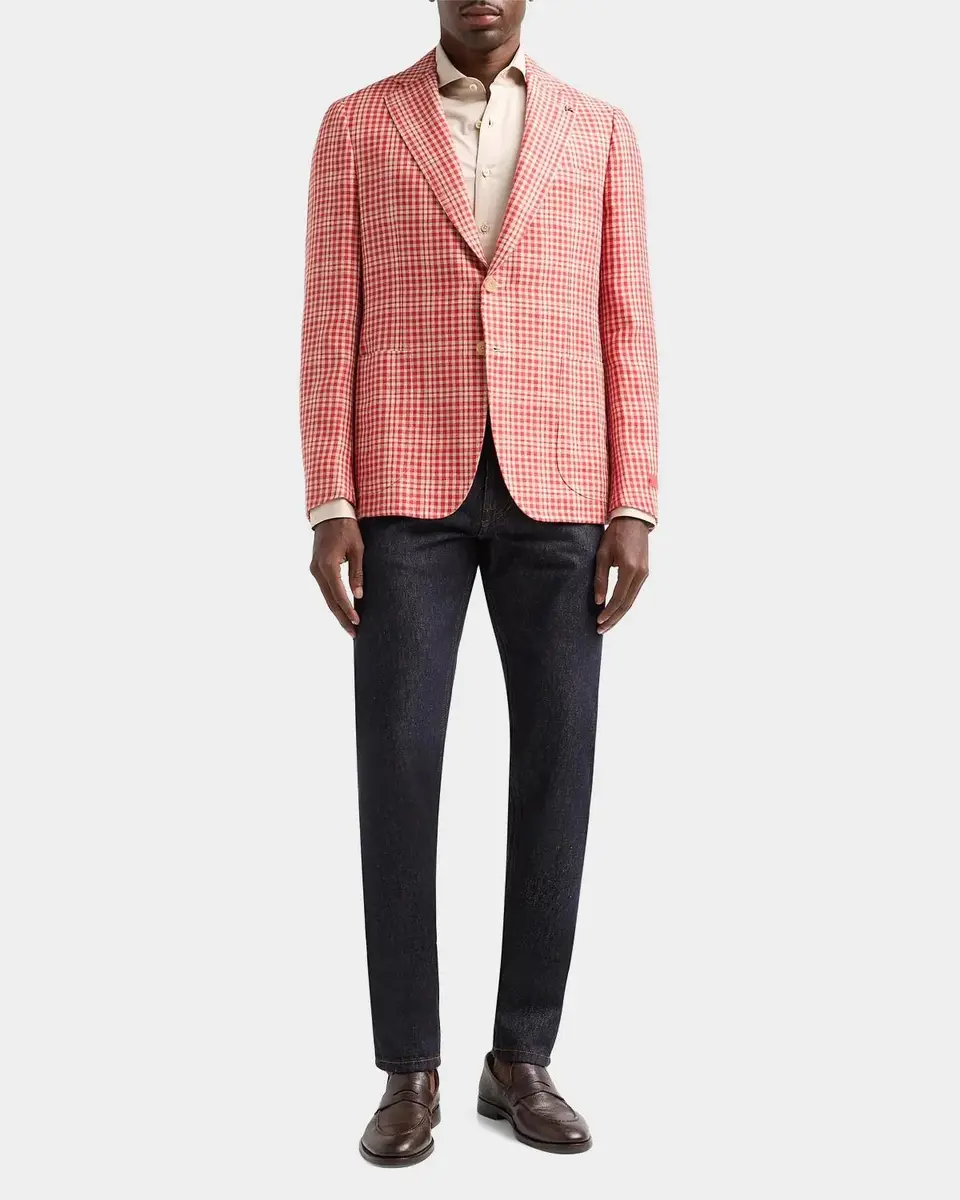 Isaia Men's Gingham Linen-Blend Blazer | Thumbnail 2 Isaia Men's Gingham Linen-Blend Blazer | Thumbnail 2