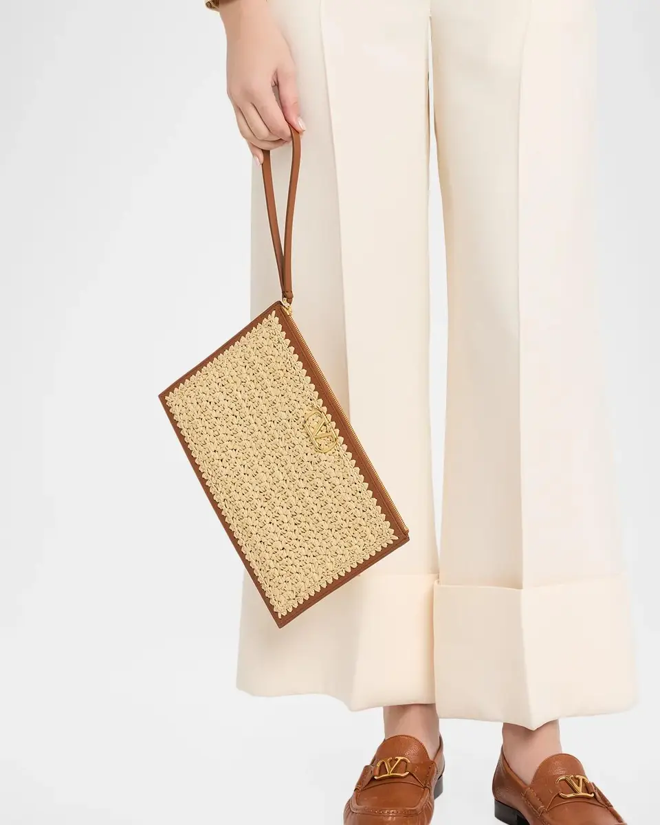 Valentino Garavani VLogo Raffia Pouch Bag | Thumbnail 2 Valentino Garavani VLogo Raffia Pouch Bag | Thumbnail 2
