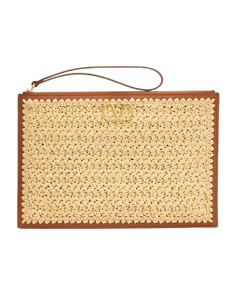 Valentino Garavani VLogo Raffia Pouch Bag