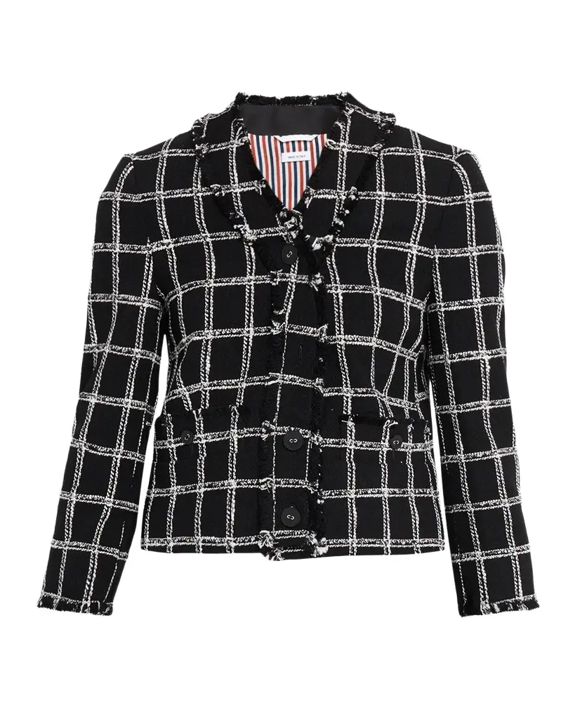 Windowpane Houndstooth Tweed Cardigan Jacket Windowpane Houndstooth Tweed Cardigan Jacket