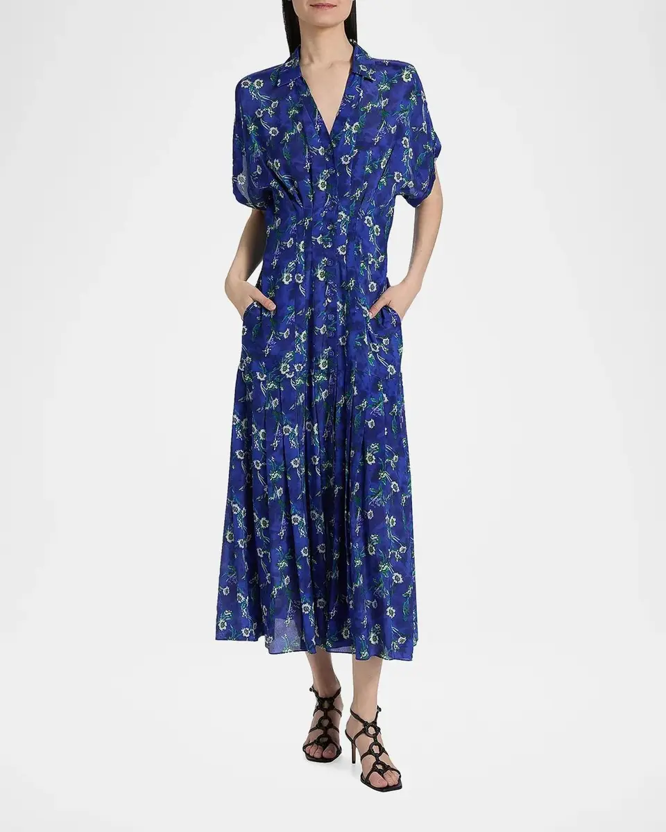 Saloni Riya Floral Satin Midi-Shirtdress | Thumbnail 4 Saloni Riya Floral Satin Midi-Shirtdress | Thumbnail 4