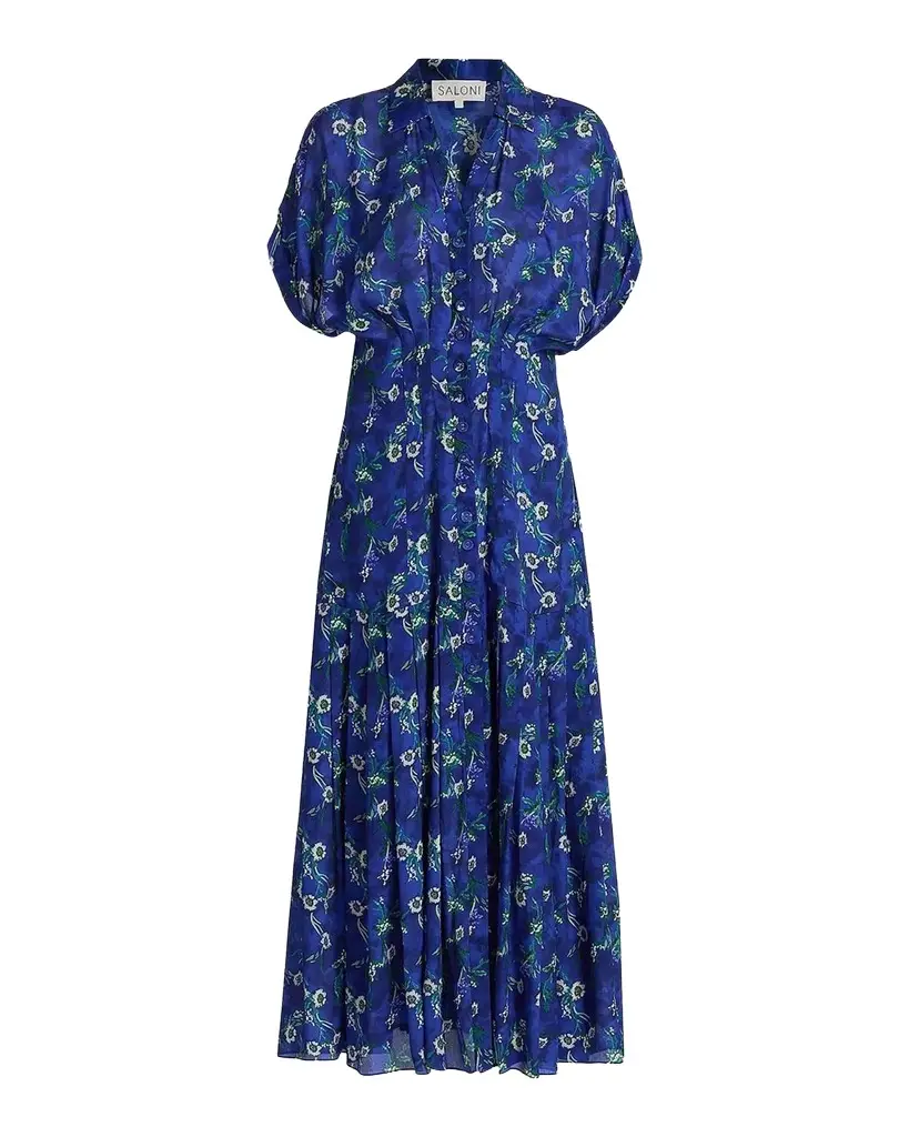 Saloni Riya Floral Satin Midi-Shirtdress