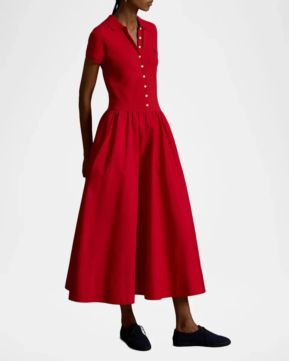 Polo Ralph Lauren Hybrid Mesh Polo-Bodice Midi Dress | Thumbnail 2 Polo Ralph Lauren Hybrid Mesh Polo-Bodice Midi Dress | Thumbnail 2