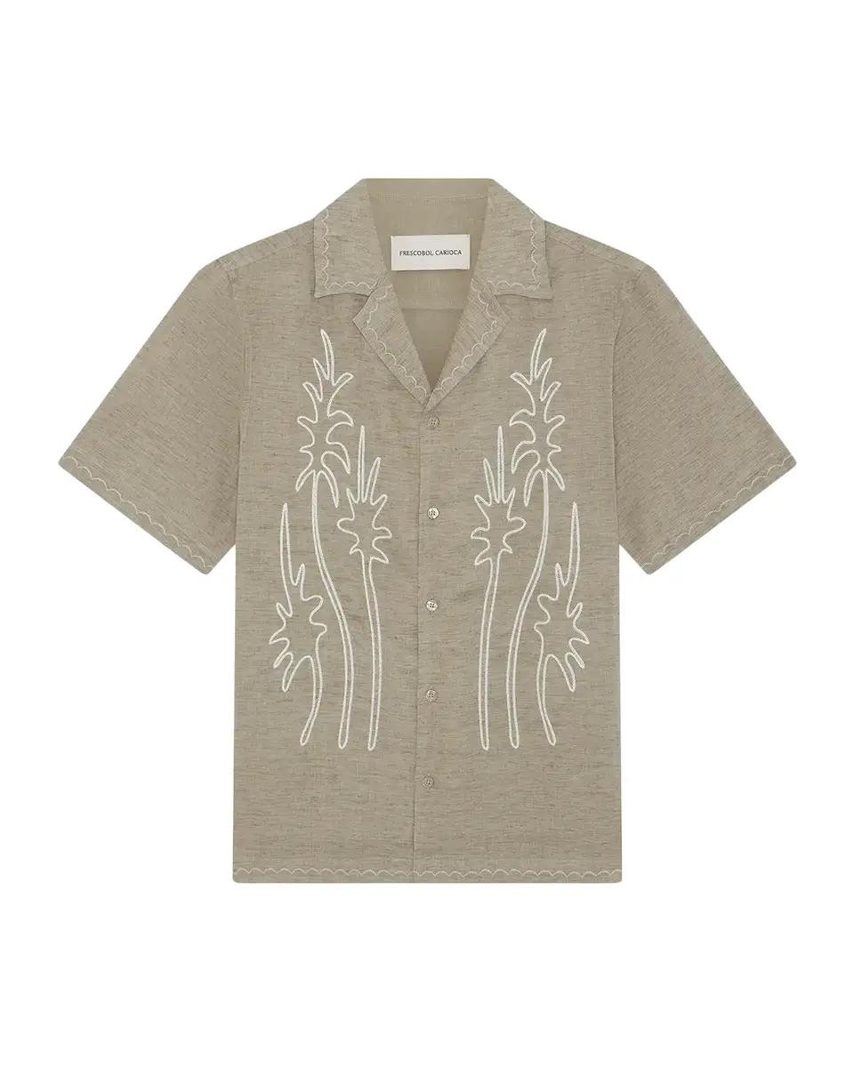 Frescobol Carioca Men's Alves Linen Palm-Embroidered Camp Shirt | Thumbnail 2 Frescobol Carioca Men's Alves Linen Palm-Embroidered Camp Shirt | Thumbnail 2