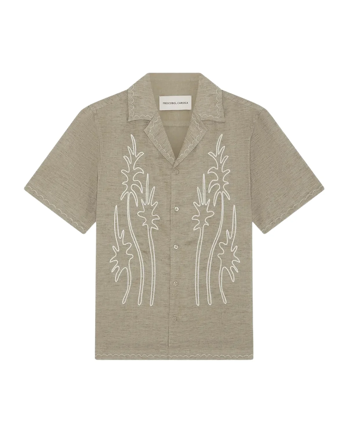 Men's Alves Linen Palm-Embroidered Camp Shirt