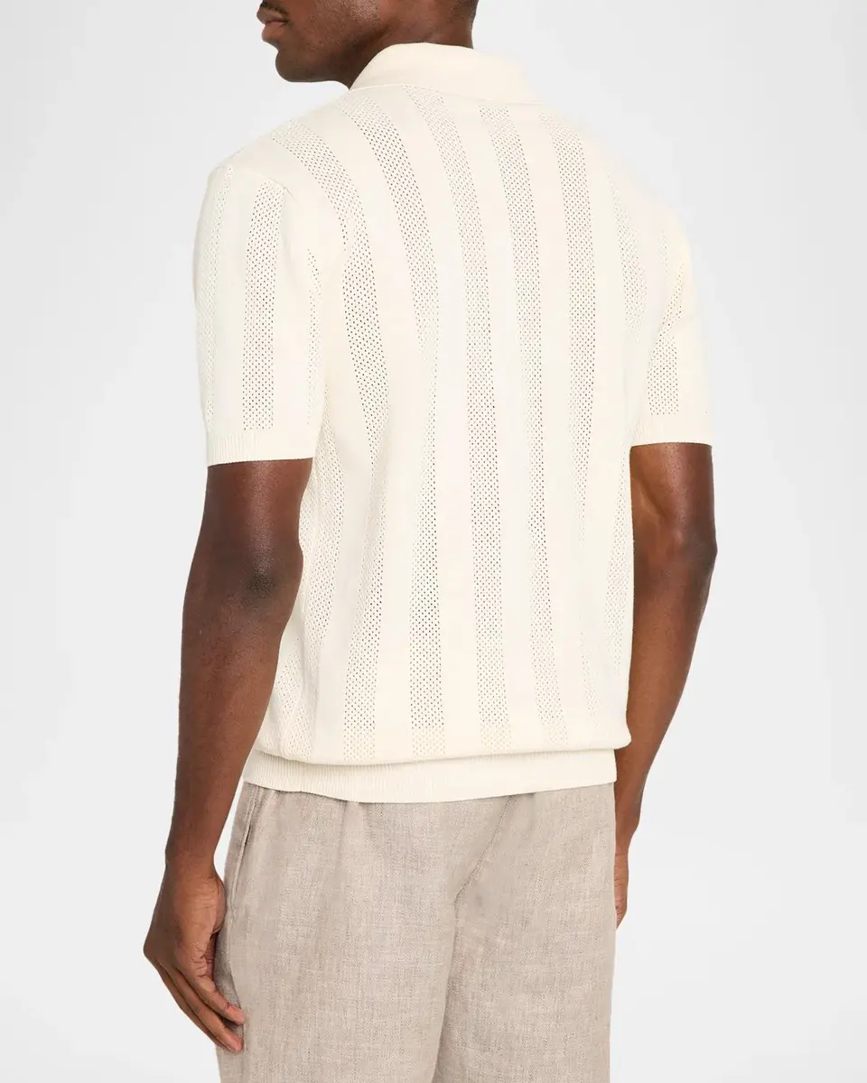 Frescobol Carioca Men's Vidal Cotton Pointelle Knit Polo Shirt | Thumbnail 3 Frescobol Carioca Men's Vidal Cotton Pointelle Knit Polo Shirt | Thumbnail 3