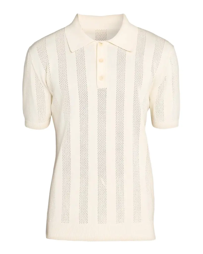 Frescobol Carioca Men's Vidal Cotton Pointelle Knit Polo Shirt