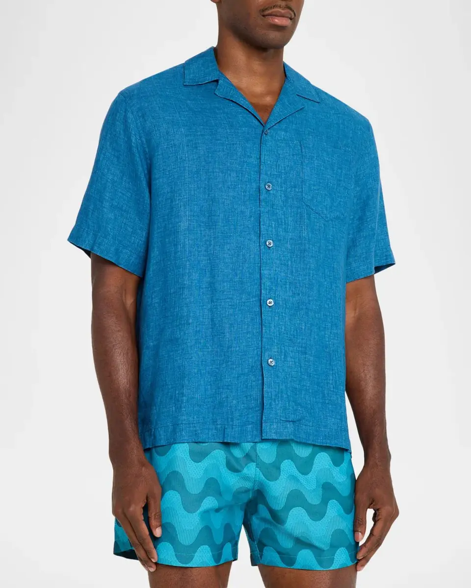 Frescobol Carioca Men's Angelo Linen Short-Sleeve Shirt | Thumbnail 4 Frescobol Carioca Men's Angelo Linen Short-Sleeve Shirt | Thumbnail 4