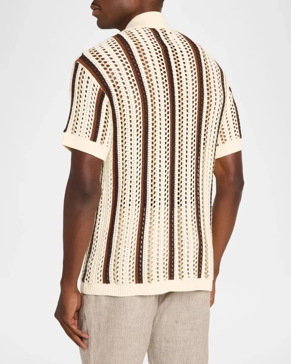 Frescobol Carioca Men's Pinto Crochet Cotton Short-Sleeve Shirt | Thumbnail 3 Frescobol Carioca Men's Pinto Crochet Cotton Short-Sleeve Shirt | Thumbnail 3