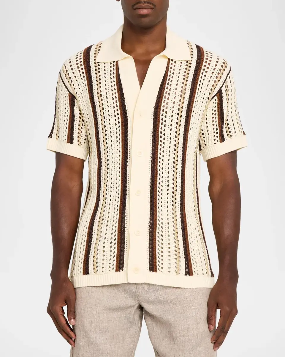 Frescobol Carioca Men's Pinto Crochet Cotton Short-Sleeve Shirt | Thumbnail 4 Frescobol Carioca Men's Pinto Crochet Cotton Short-Sleeve Shirt | Thumbnail 4