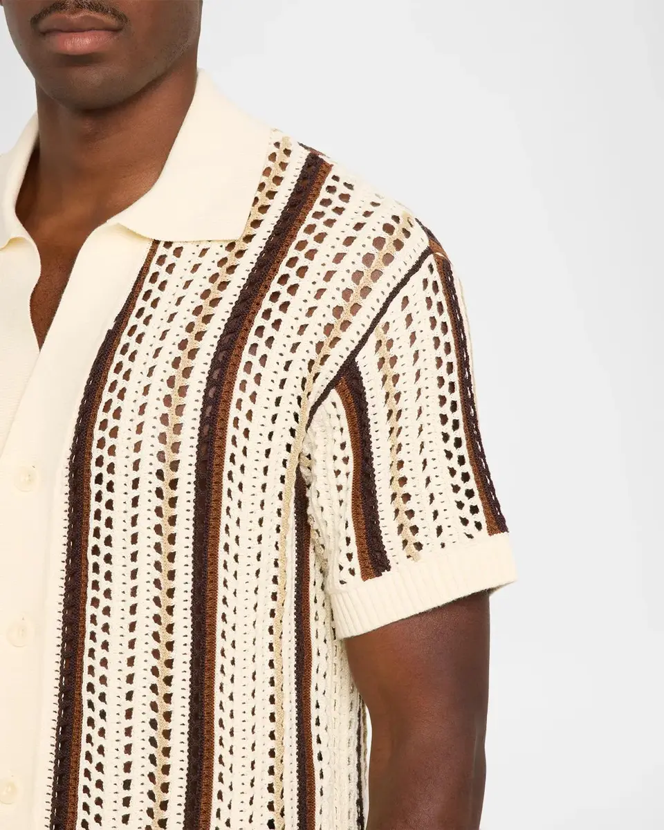 Frescobol Carioca Men's Pinto Crochet Cotton Short-Sleeve Shirt | Thumbnail 5 Frescobol Carioca Men's Pinto Crochet Cotton Short-Sleeve Shirt | Thumbnail 5