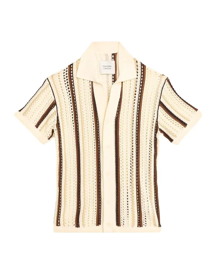 Frescobol Carioca Men's Pinto Crochet Cotton Short-Sleeve Shirt