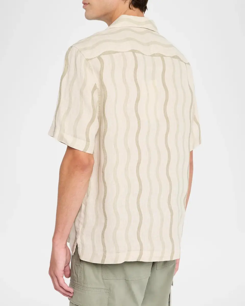Frescobol Carioca Men's Roberto Linen Wave Stripe Camp Shirt | Thumbnail 3 Frescobol Carioca Men's Roberto Linen Wave Stripe Camp Shirt | Thumbnail 3