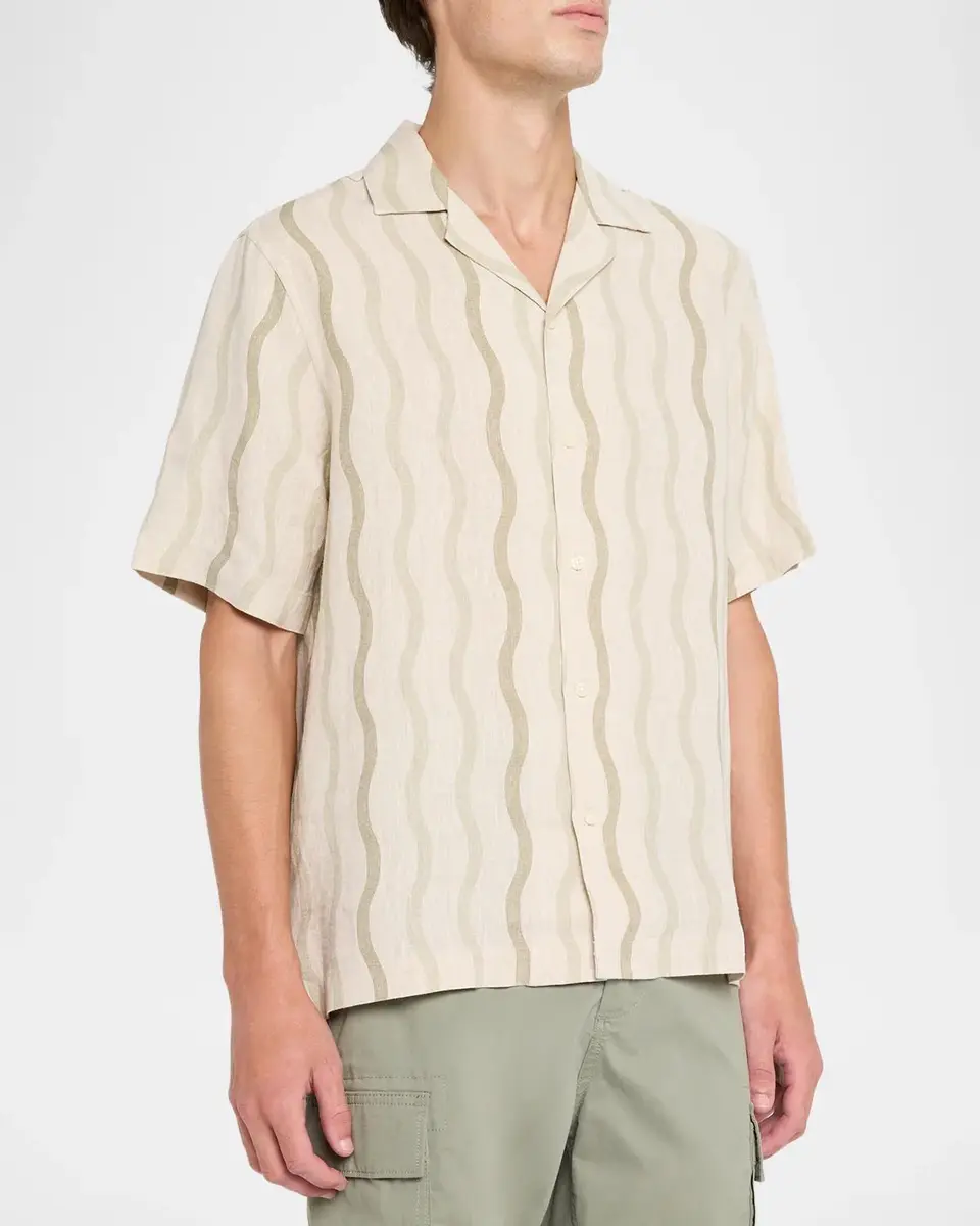 Frescobol Carioca Men's Roberto Linen Wave Stripe Camp Shirt | Thumbnail 4 Frescobol Carioca Men's Roberto Linen Wave Stripe Camp Shirt | Thumbnail 4
