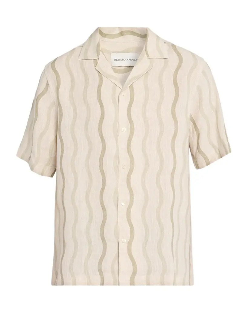 Frescobol Carioca Men's Roberto Linen Wave Stripe Camp Shirt
