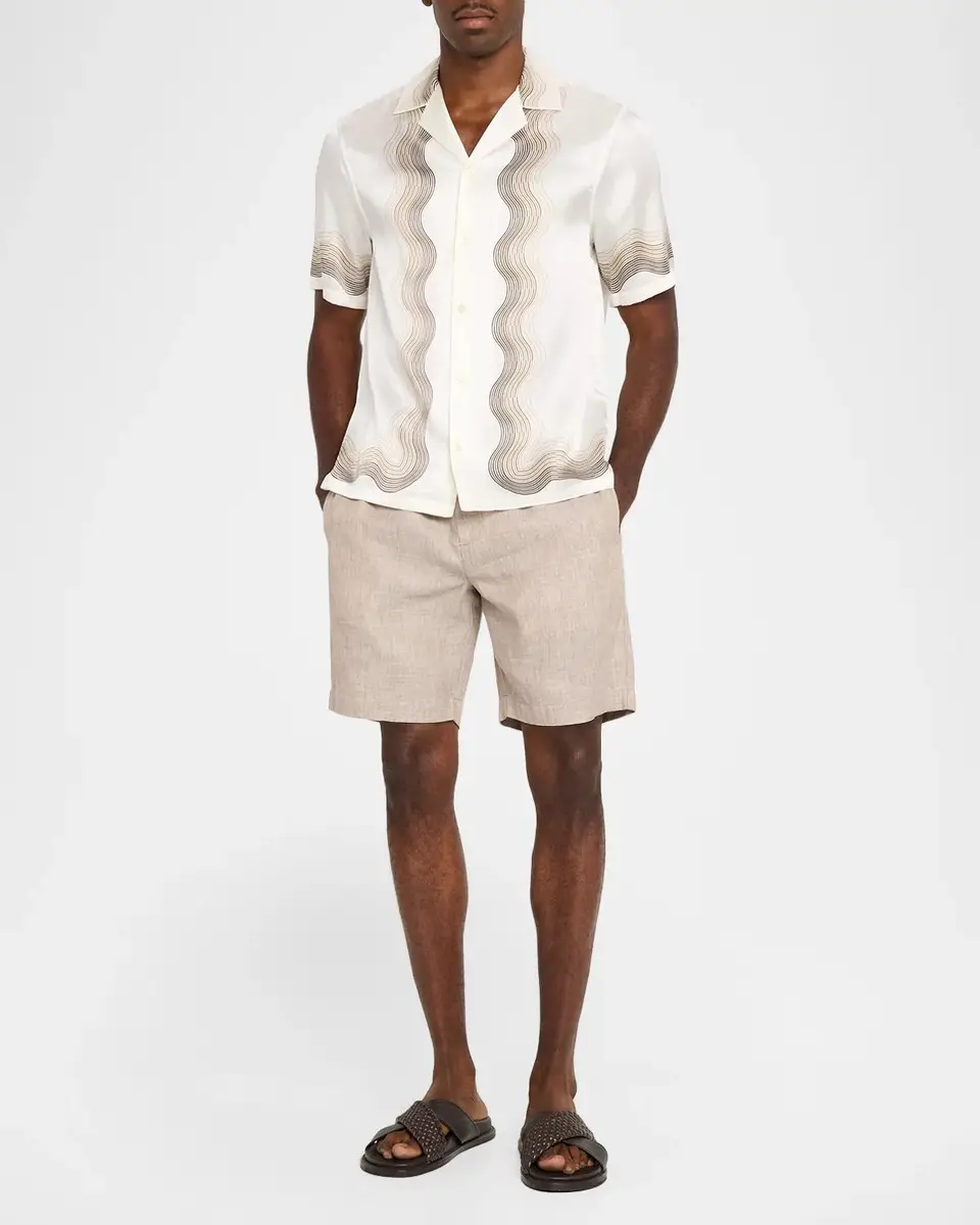 Frescobol Carioca Men's Robert Silk Wave-Trim Short-Sleeve Shirt | Thumbnail 2 Frescobol Carioca Men's Robert Silk Wave-Trim Short-Sleeve Shirt | Thumbnail 2