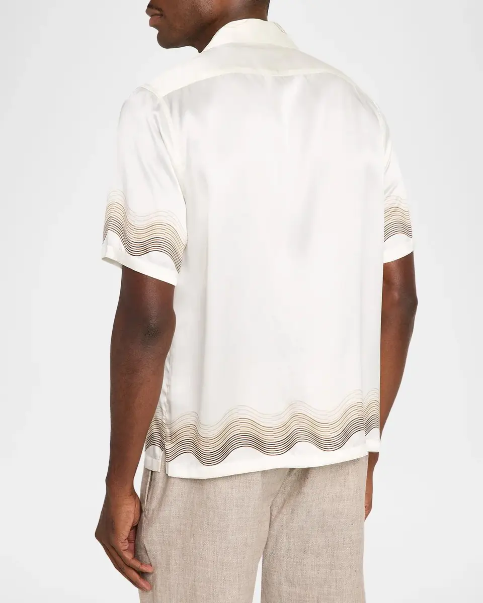 Frescobol Carioca Men's Robert Silk Wave-Trim Short-Sleeve Shirt | Thumbnail 3 Frescobol Carioca Men's Robert Silk Wave-Trim Short-Sleeve Shirt | Thumbnail 3